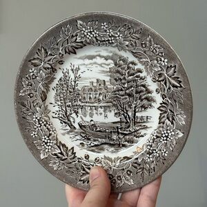 4 Vintage Staffordshire Ironstone Tableware Castles Brown Dessert Plates